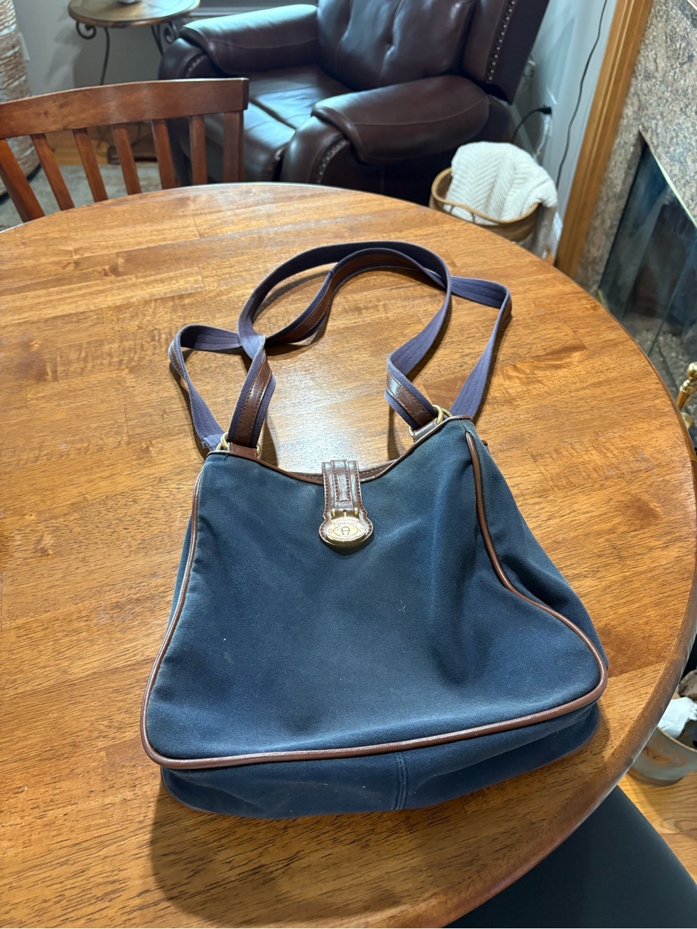 Etienne Aigner Vintage Navy Blue Canvas Crossbody Purse Shoulder Bag Women's